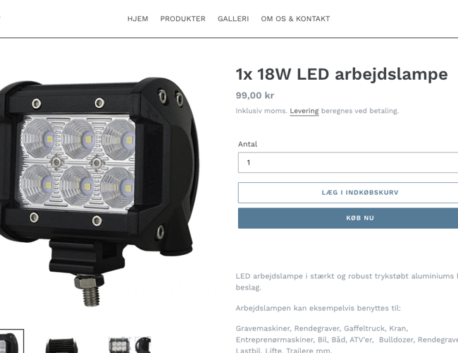 Dropshipping webshop med salg af LED arbejdsbelysning til privat og erhverv 