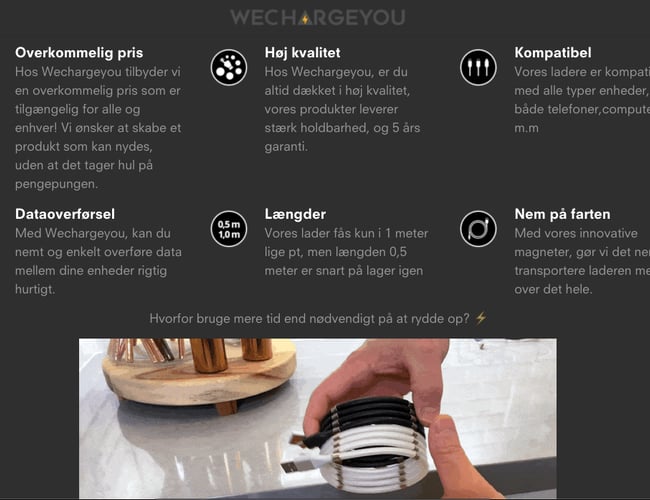 wechargeyou.dk - Unikke niche produkter med dropshipping af el-kabler
