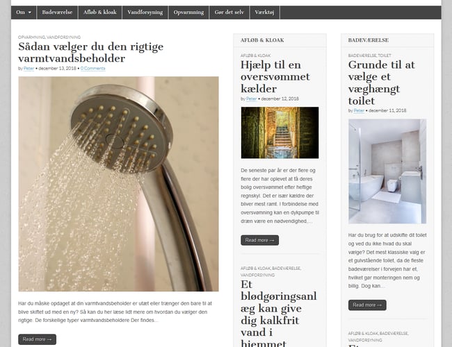 Portefølje af websites med artikler i diverse kategorier