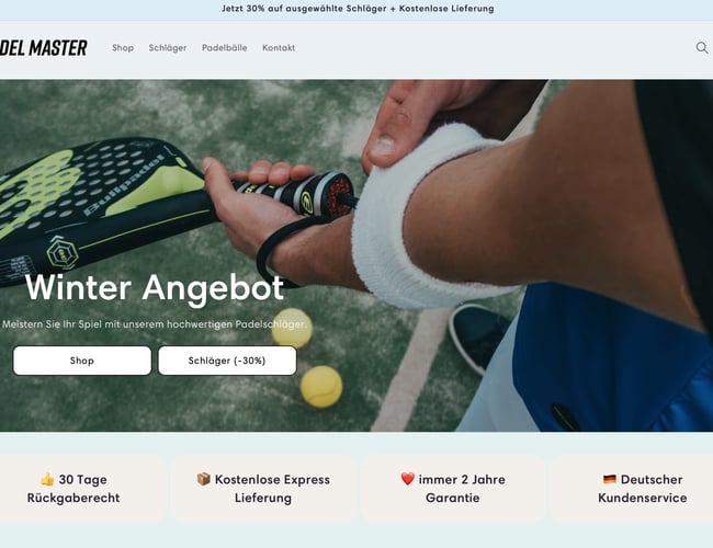 Tysk Padel Webshop Sælges! - Kvalitets produkter med gode marginer. Stort voksende marked.