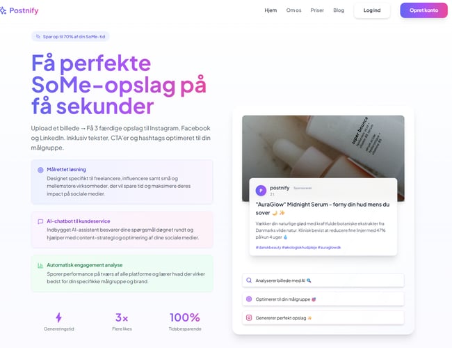 Postnify.dk – 100% automatiseret AI-platform til sociale medier – KLAR TIL OVERTAGELSE