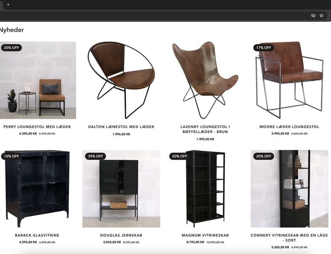 Spritny Shopify webshop (møbler, boliginteriør, lamper)