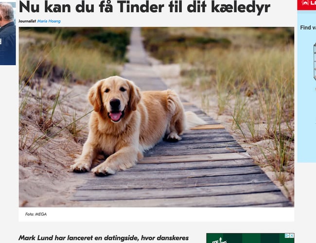 Tinder for kæledyr - Parrings partner for kæledyr - Omtalt i bl.a. TV2 og Se og hør. 