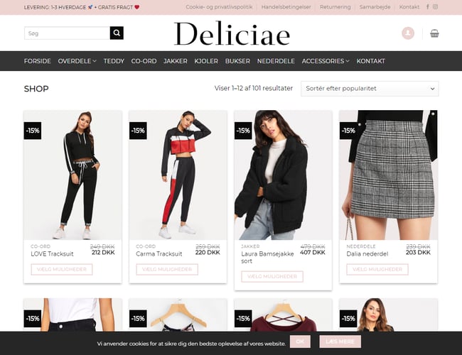 Moderne B2C tøj webshop - Deliciae.dk - Omsatte 11.000 kroner første måned.
