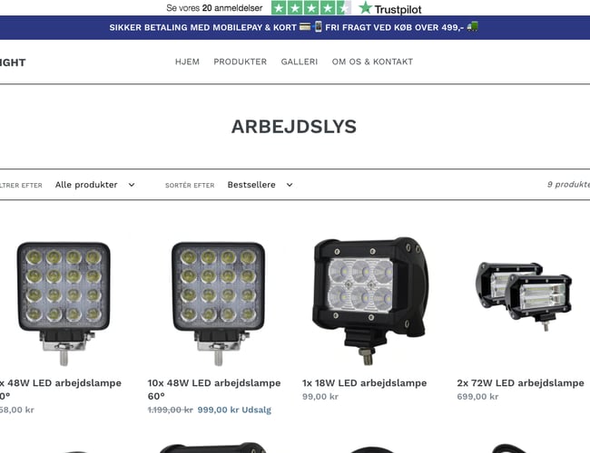 Dropshipping webshop med salg af LED arbejdsbelysning til privat og erhverv 