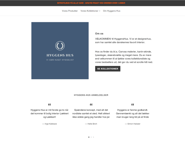 Hyggenshus.dk Webshop med salg af design - dropshipping
