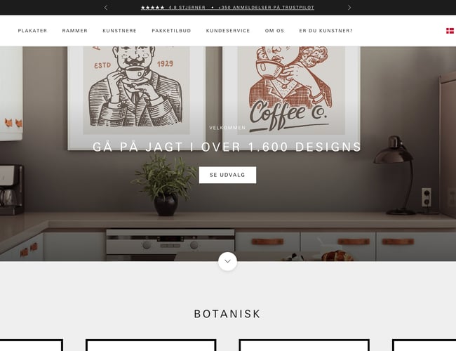 Velrenommeret SEO-stærk webshop m. 1.200 plakatdesigns til salg