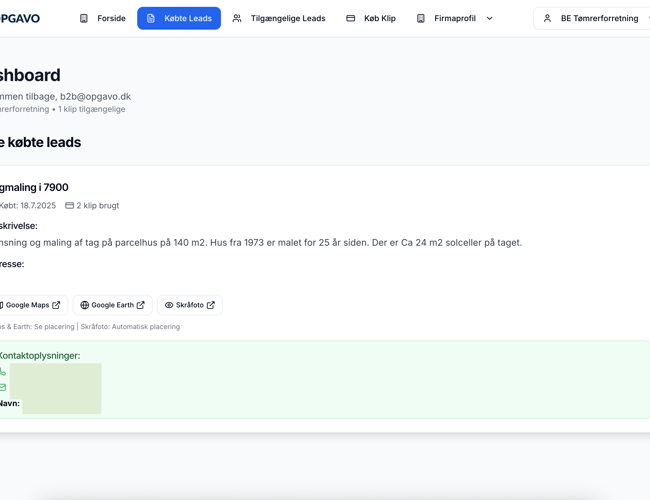 Lead-platform til håndværkere med automatisk matching