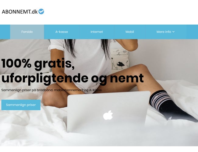 Kørende sammenlignings-side med internet, mobil og A-kasse-affiliate 