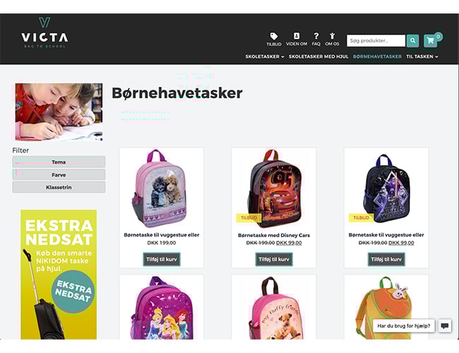 victa.dk - webshop med salg af skoletasker og speciale i rulletasker
