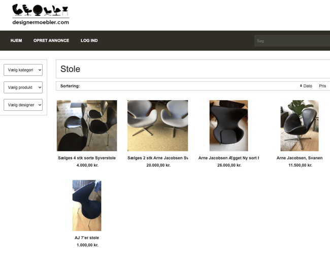 Salgsportal med salg af eksklusive brugte designermøbler og lamper