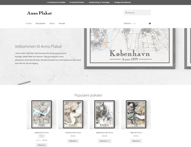 Dropshipping plakat webshop med historiske kort