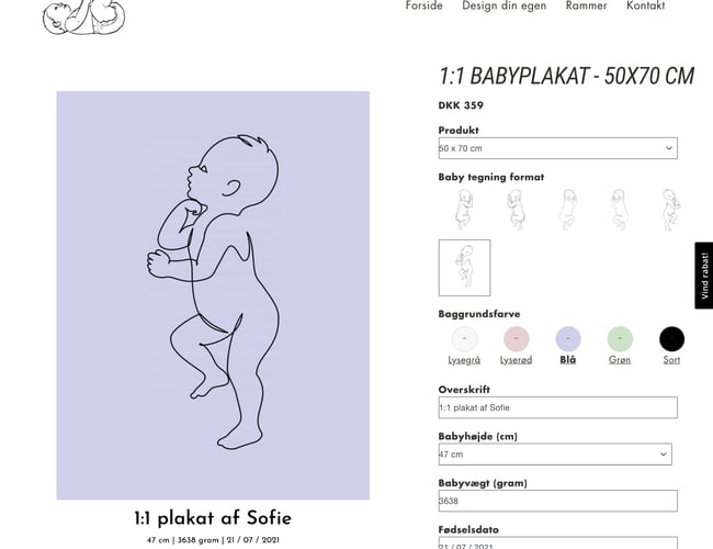 Babyposter. dk | 100% Køreklar webshop med skræddersyede babyplakater