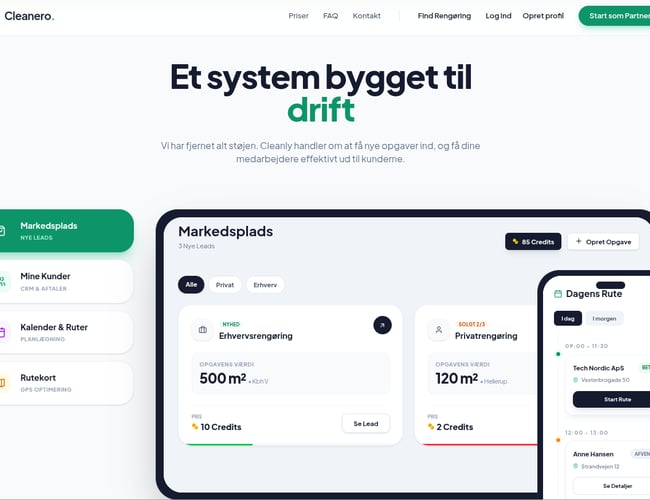  Cleanero.dk - SaaS Lead-platform med AI, CRM & Credit-system