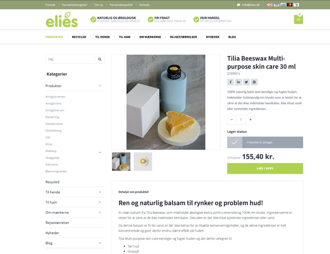 Webshop med naturlige og økologiske hudplejeprodukter sælges.