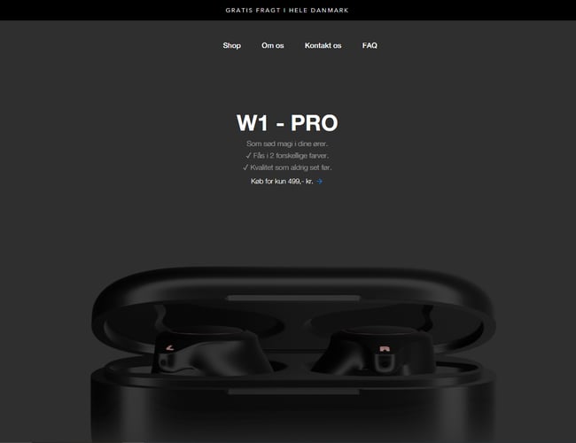 Køreklar dansk webshop med salg af trådløse høretelefoner *EGET BRAND*