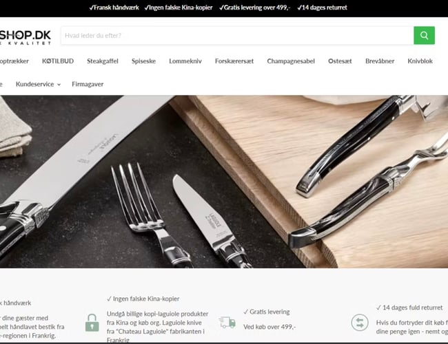 Webshop med "Laguiole" bestik sælges. Organisk omsætning på ekskl. moms: 177.632 kr. (eksisteret siden 2012).