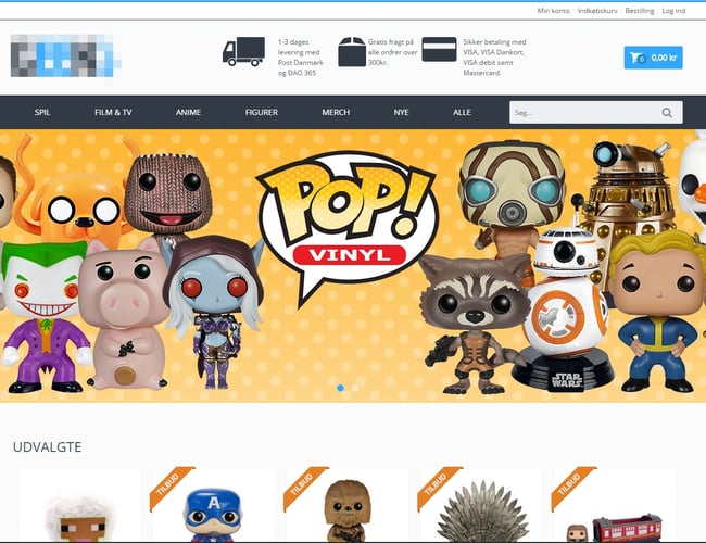 Webshop med salg af merchandise og gadgets fra spil, film og tv 