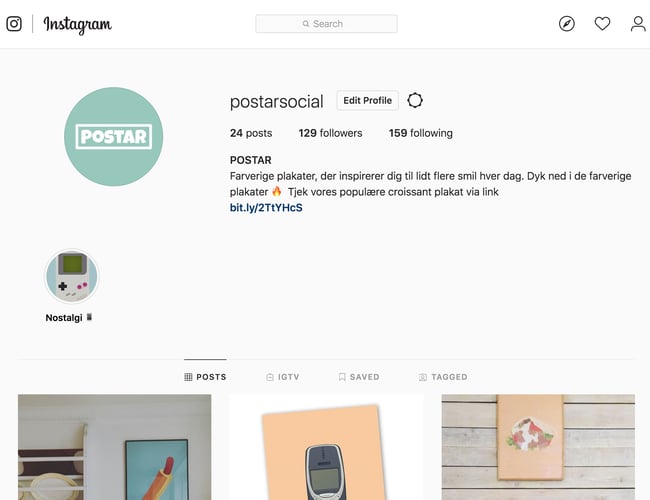 Postar.dk - Plakat koncept til salg med tilhørende sociale medier og webshop.