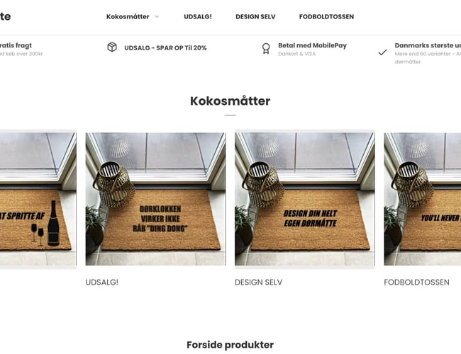 Skal væk! Webshop med salg af kokosdørmåtter - Mulighed for at lave sin egen tekst - Omsat for ca. 80.000 kr. - Til salg