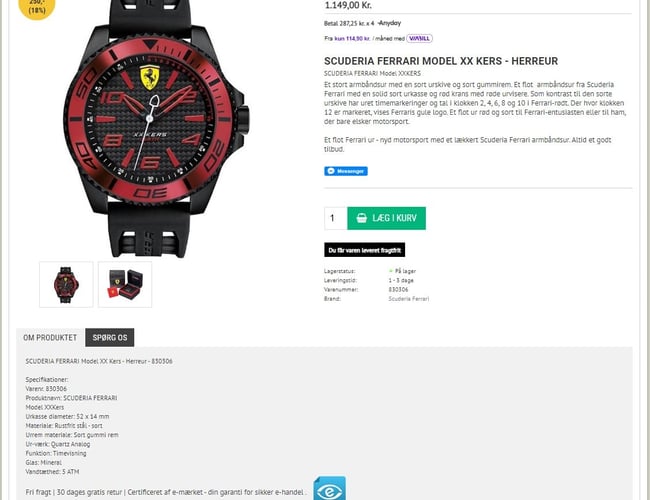 Ure – webshop med kendte mærkevare-brands - Omsætningen (2022) inkl. moms: 170.000 kr. 