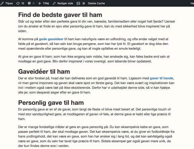 Affiliate hjemmeside (fokus på gaveinspiration)