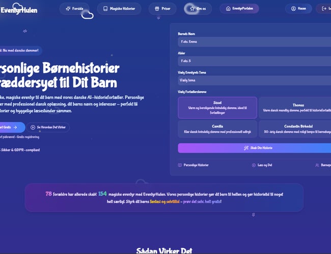 Eventyrhulen.nu – Magisk AI-historieunivers for børn 100% automatisere – KLAR TIL OVERTAGELSE (NEDSAT)