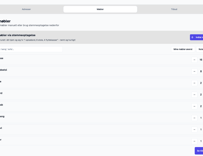 WeMoove - Ny SaaS til flyttebranchen med indbygget bookingsystem, samt medarbejder- og flådehåndtering. Skræddersyede flyttetilbud på få sekunder med hjælpe fra AI. 400 udviklingstimer brugt.