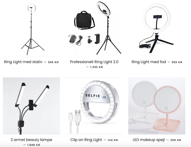 Førende webshops inden for salg af Ring Lights og lignende produkter i Danmark