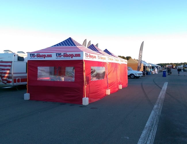 Køreklar færdig Amerikanerpakke med webshops (2 stk) - Bil og pop-up shops til salg.