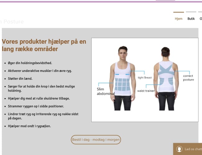 Fuld funktionsdygtig webshop med holdningskorrigende trøjer inkl. varelager