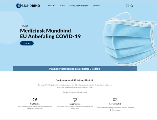 Webshop med mundbind -  135.000 i omsætning på omkring 10 dage. 