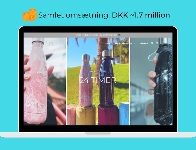 Miin Bottle - Ledende webshop af genanvendelige vandflasker - Samlet salg for 1.7 mio kr. med en Trustpilot rating på 4.7